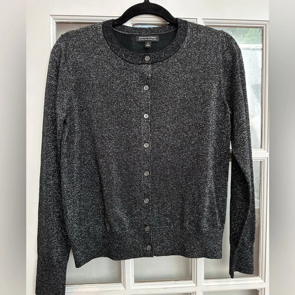 Banana Republic Merino Wool Grey Metallic Shimmer Button Down Cardigan Size S - Picture 1 of 13